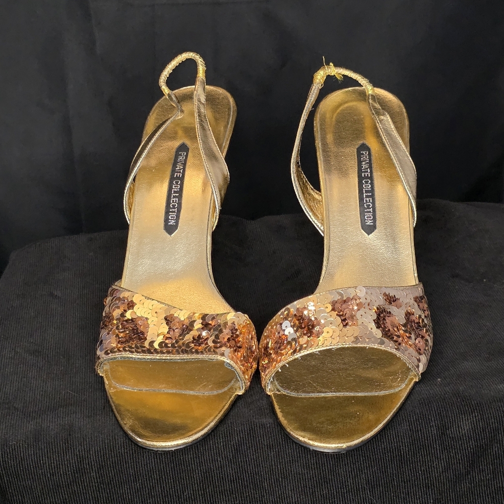 Estée Lauder Private Collection Limited Edition Gold Sequin Slingback Heels
